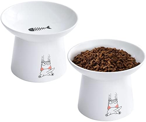 6,5 инчи Екстра широки керамички кренати чинии за мачки, надградени покачени порцелански мачки храна храна сад сад, чинија за миленичиња