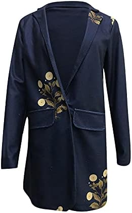 Foviguo Puffy јакна, модна приморска есенска јакна за жени за жени со долг ракав, топол пајсли кардиганс твид