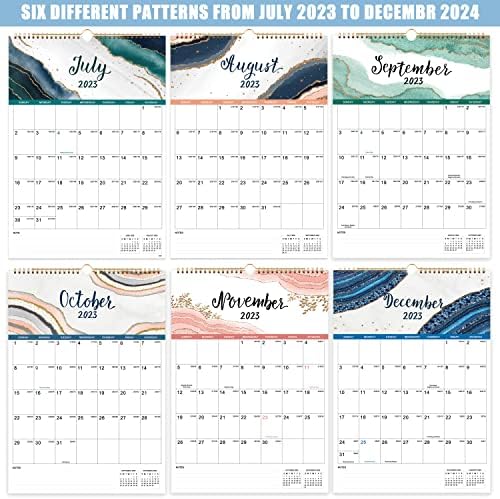 2023-2024 Wallиден календар -18 Месечен календар 2023-2024 со густа хартија, 12 x 17, јули 2023 година -декември 2024 година, врзување
