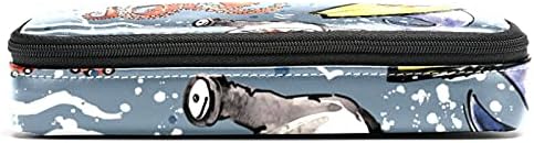 Ајкули октопод рак сурфање кожен молив со молив, торба со пенкало со двоен патенти торбички за чување торби за училишна работа за момчиња