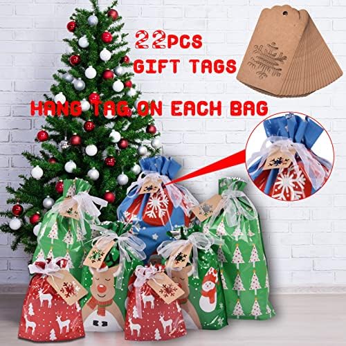 Божиќни Торби За Подароци Избрани Големини, 22 парчиња Врвки За Божиќни Чанти За Подароци, Подароци Торбите За Завиткување Ги Фаворизираат