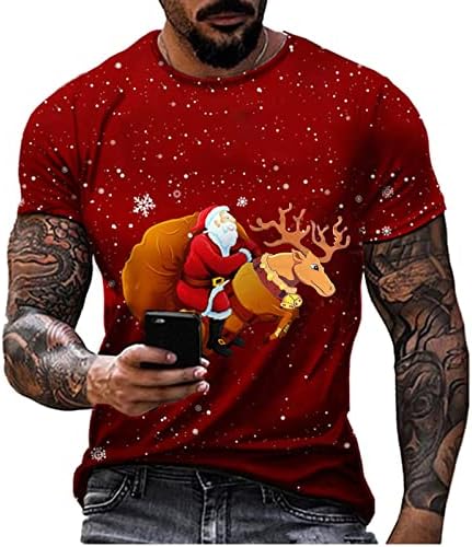 XXBR Божиќни кратки ракави маици за мажи, 2022 Смешна Божиќ Дедо Мраз печати О вратот на врвовите на тренингот дизајнер маица