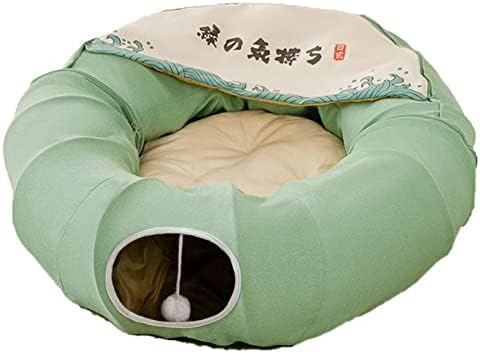 Дојди кревет за мачки тунел со душек, пукајте со склопување 2 -пат цевка со гребење топка, интерактивна играчка, врв на дупка за скривалиште за