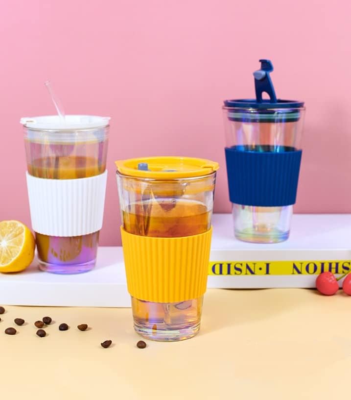 Слачна чаша Ryuhyf, чаша за кафе, стакло со слама и капак, чаша со двојно пијалок, чаша од млеко, чаша чај, чаша за мраз кафе, чаша за автомобил,