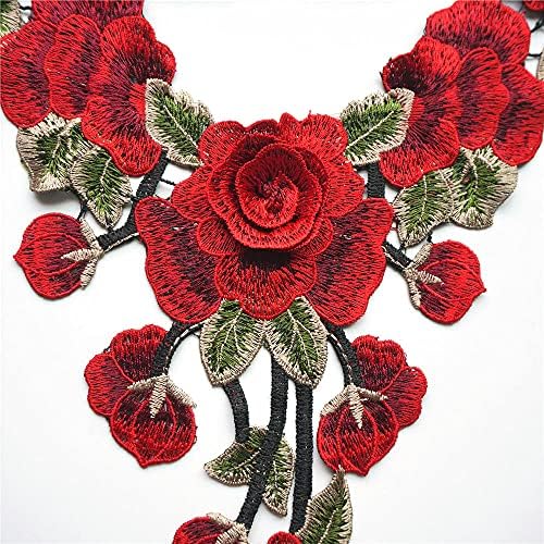PEPPERLONELY 1 КОМПЈУТЕР 3D Црвена Роза Цвет Лисја Везени Свадба Апликации Јака Шие На Закрпи За Венчаница Декорација DIY Шиење