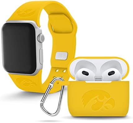 Афинитет бендови Ајова Хокики врежани силиконски комбо пакет компатибилен со Apple Watch и AirPods Gen 3