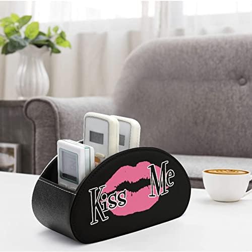 Kiss Me Printed TV далечински организатор за контрола на кутии PU Leather 5 прегради контејнер за складирање