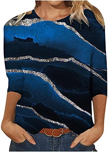 Жени летни врвови плус големина должина на лактот 3/4 кошули со ракави екипаж естетски вратоврски боја за сликање тунична маичка