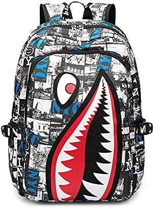 Iiozxmi ајкула Детска ранец за модни книжарници Мултифункционални училишни торбички случајни водоотпорни патувачки лаптоп ранец за тинејџери