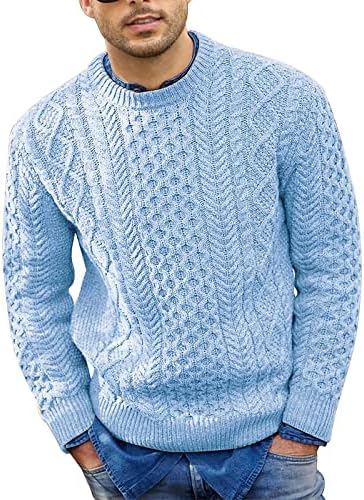 Падасо грд џемпер плус големина, машки џемпер цврст моден тркалезен врат со долг ракав плетен врв