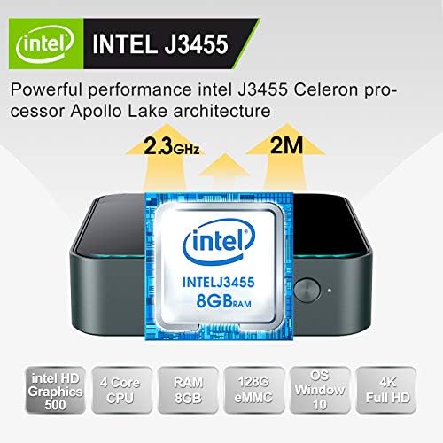 4K МИНИ КОМПЈУТЕР 8GB RAM МЕМОРИЈА 128GB EMMC Windows 10 Pro, Intel Celeron J3455 Процесор Мини Десктоп Компјутер СО БТ 5.0, 2.4 G+5G