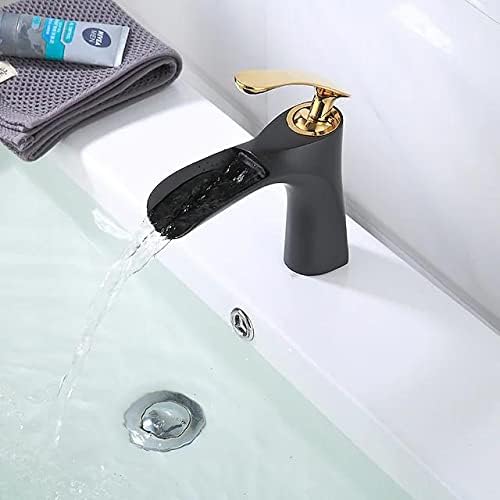 ZingCord Современа центриутска уметничка 1 рачка суета водопад плука црна и златна боја бања мијалник за мијалник за мијалник топла