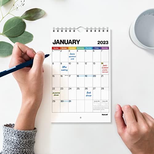 Данвел мини wallиден календар 2023-2024 -, 18 месеци, користете сега до јуни 2024 година, Календар на мали тетратки, мал календар за шкафче,