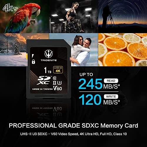 Tridenite 1tb Sd Картичка, Прочитајте Брзина До 245MB/s, UHS-II U3 V60 4K UHD, Професионална Одделение SDXC Мемориска Картичка