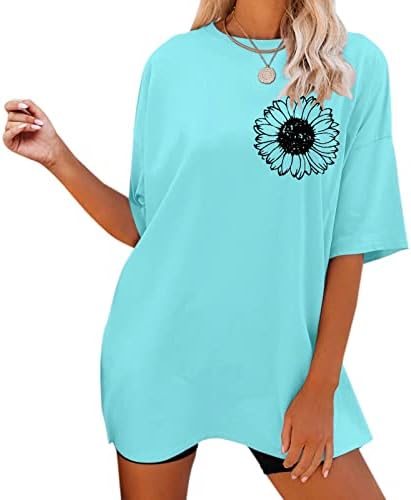 Преголеми кошули за жени, букви графички кратки ракави на летни блузи, слатки маици за жени трендовски