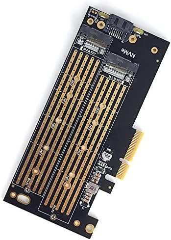 Новаст двојна адаптер за PCIE, M.2 NVME или SATA SSD на PCI Express адаптер со PCI слотот, поддржувач PCIE 4.0 X4/X8/X16 слот, поддршка M.2