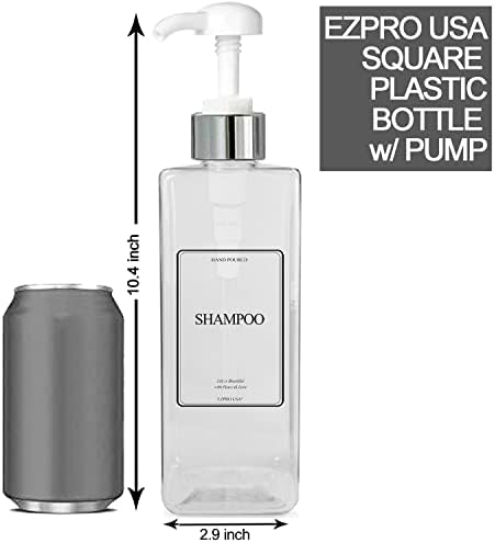 ЕЗПРО САД Транспарентни празни пластични квадратни шишиња со бели сребрени пумпи со балсам за шампон за налепници за лосион за туширање,
