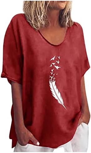 Женски празници врвови модни обични летни врвови печатени кошули со краток ракав, врвови за влечење на вратот, врвови на врвови