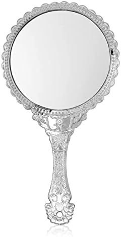 Бафно од 11,5 инчи рачно огледало, рачно огледало со рачка, преносно огледало, лична шминка пластична тркалезна огледало - сребро