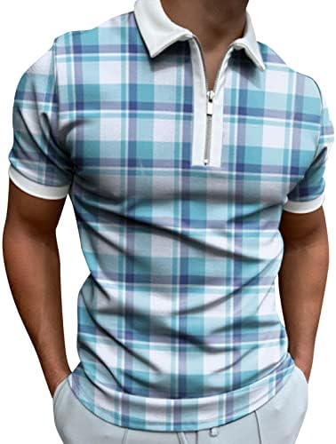 Венкомг1 машка лента со карирана маица лапел со врвови со врата од врата од летни кратки ракави маички со цврста боја маица L0323