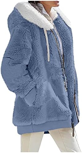 Experienceенски преголем патент на Шерпа јакна со џебови карирани руно худи зимска мечевана облека за надворешна облека