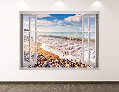 Вест планина Плажа поглед на wallид Декл декор 3Д прозорец океански налепници uralидални детски простории обичај подарок BL161