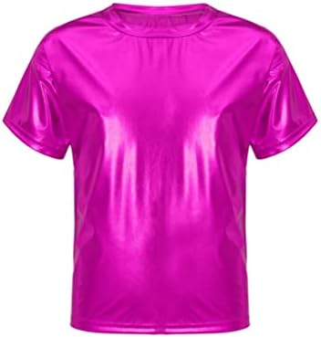 Девојки за деца Jugaoge Девојки сјајни метални маици со кратки ракави за танцување на врвови на забави на забави, искра облека