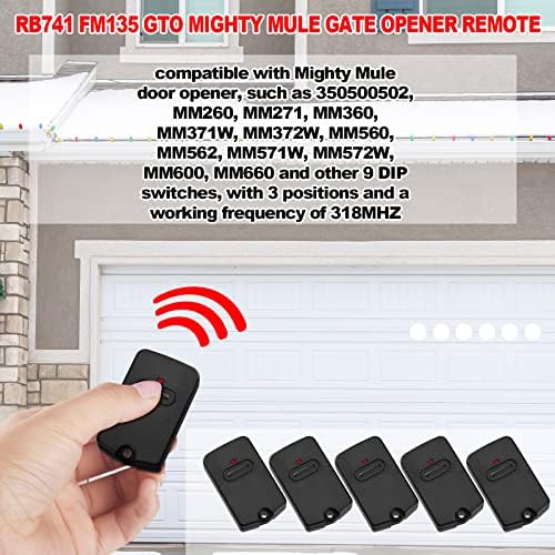 RB741 Remote Works компатибилен со GTO RB741/ FM135 далечински управувач, компатибилен со Mighty Mule Gate Opener FM135 Контрола на предавателот,