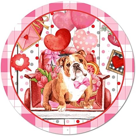 Тркалезен метален калај знак Плакета Денот на вineубените домашни миленичиња куче и loveубовни срца галони венец знак метал уметнички отпечатоци