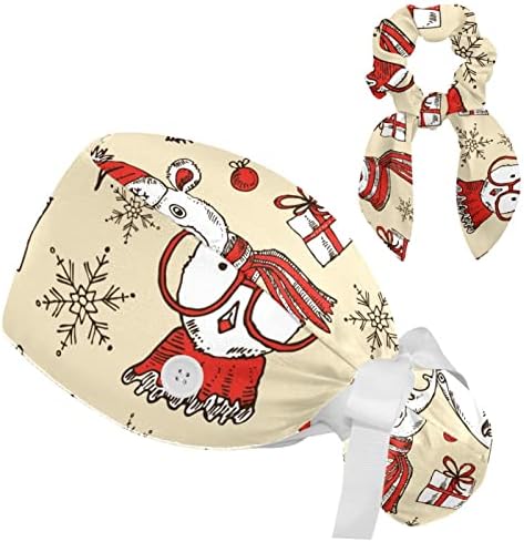 Медицинска медицинска сестра Капчиња Божиќна елк мечка и украси прилагодливо работно капаче со копче и лак за коса