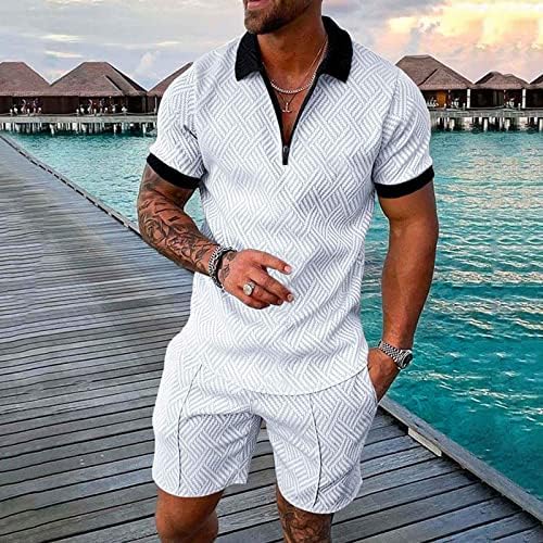 Менс кратки комплети со 2 парчиња облека, машка кратка облека за летни тренерки за кратки ракави кошула и шорцеви поставени обични