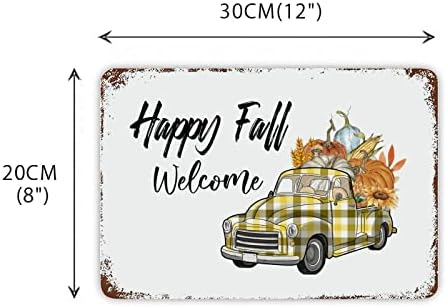 Рустикална есенска жетва знак жолт бивол кариран камион метал знак тиква сончоглед јавор лимен лимен знак Денот на благодарноста подарок среќен