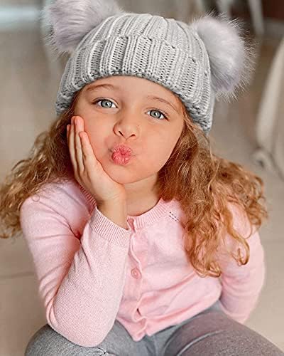 Shinchic Toddler Double Pom Pom Beanie Бебе девојче зимска капа топло меко дете капаче за деца, симпатична деца плетена гравче