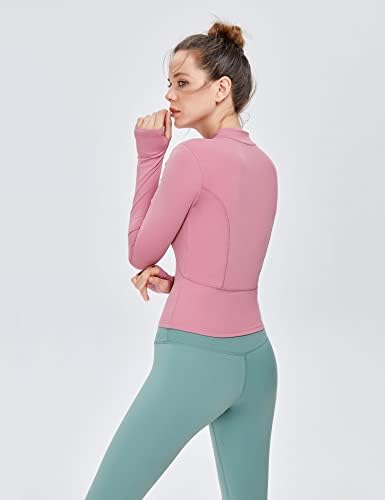 Јакни за вежбање Luyaa Womens Full Zip Long Blleve Slim исечен атлетски трчање салата BBL јога врвна спортска облека со дупки