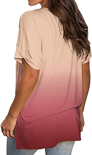 Летни врвови за жени мода V вратот градиент печати блузи лабави се вклопуваат кратки ракави мета 2023 трендовски обични кошули