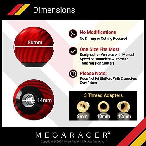 Мега тркач црвено јаглеродно влакно копче за менувач - менувач на тркалезни топки за автоматски автоматски и 4, 5, 6 брзини со брзина на менувачи,