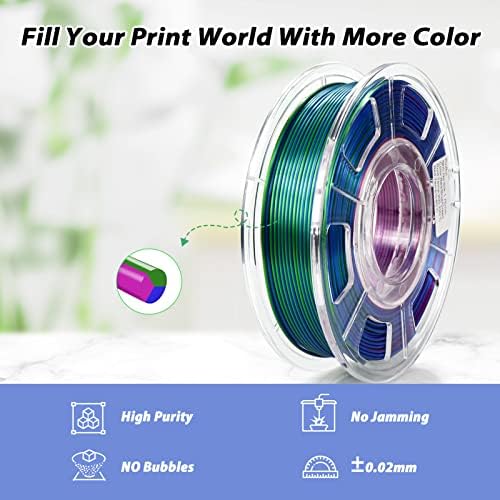 Silk Magic PLA 3D Филамент за печатач, Silk Shiny Coextruded PLA FILAMENT 1KG/2.2LB PLA FILAMENT 1.75mm, свилена црвено-сино-зелена влакно