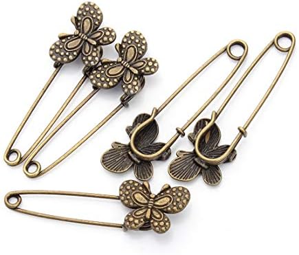 Mystart 10 парчиња антички бронзена пеперутка безбедност иглички Бруши шамија лапел иглички DIY накит занаетчиски додатоци