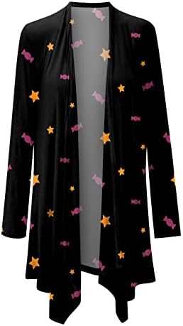 Лесни дами обични Ноќта на вештерките печати со долг ракав врвен кардиган график долга кошула јакна есен кошула врвна кардиганска облека