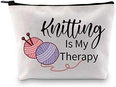 Pxtidy плетење торба за шминка плетење плетено плетење е мојата торба за складирање на терапија, каротер подароци од предиво од
