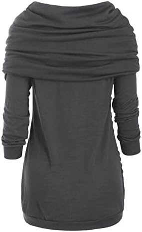 Нокмопо Женски Долг Ракав Блузи Плус Големина О-Вратот Долг Ракав Цврст Ботон Пакување Асиметрични Врвови Џемпер