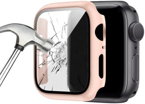 Случај за Apple Watch 44mm/42mm/40mm заштитник на екранот со калено стакло, тврд компјутер HD целосен капак за Apple Watch
