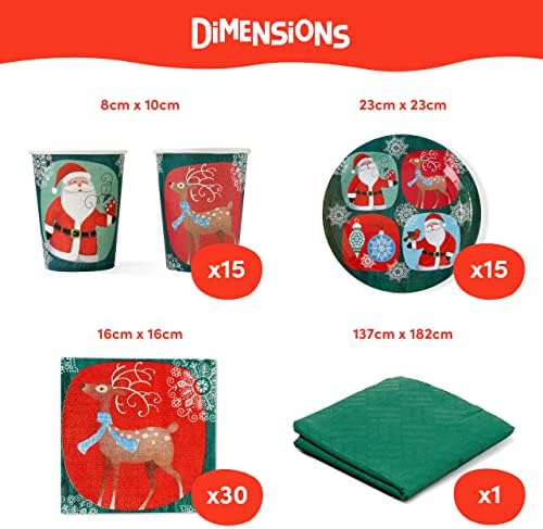 Набавка за Божиќна забава Twiddlers | Служи 15 гости | Божиќни салфетки хартиени плочи и прибор за маса со чаршафи | Опрема за празници | Поставени Божиќни плочи