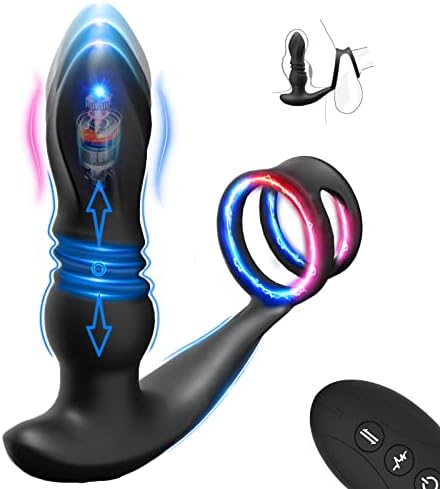 Вибрирачки масивни простата на фрлање анален вибратор машки секс играчки со двојни прстени со петел, стимулатор за далечински управувач на