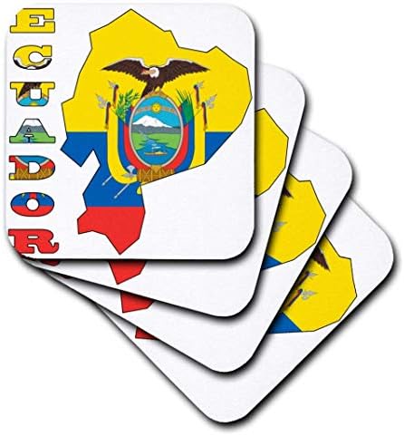 3drose CST_51749_1 Еквадорско Знаме На Мапата и Буквите На Еквадор.- Меки Подлоги, Комплет од 4