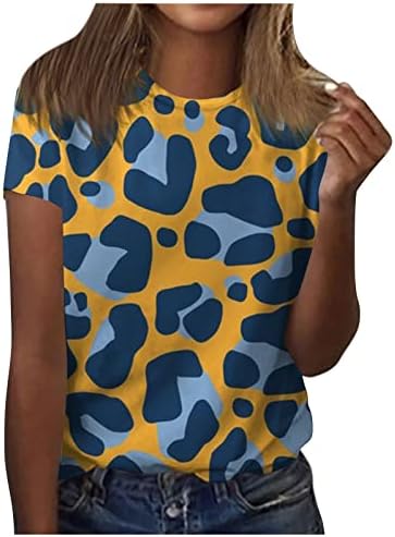 Nokmopo врвови за ракав за ракави за жени кои се обични со кратки ракави маица О-вратот печатени врвни плус кошули со големина