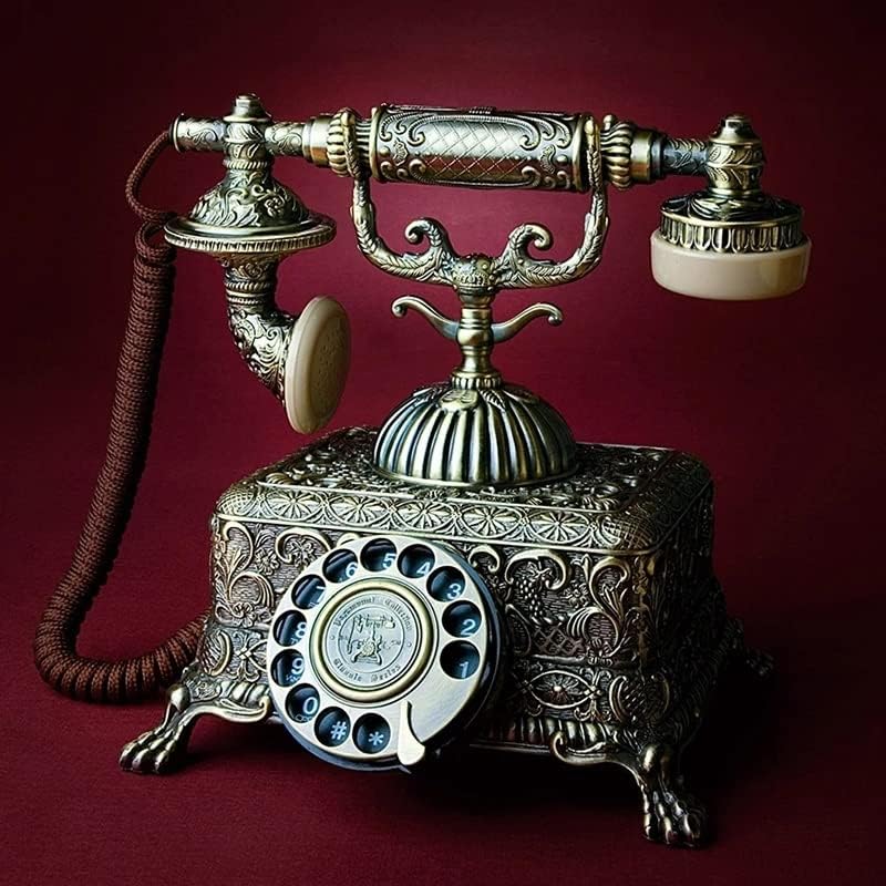 Трексд метал гроздобер антички телефон старомоден телефонски фиксна линија со ротационо бирање за декорација на домашни канцеларии