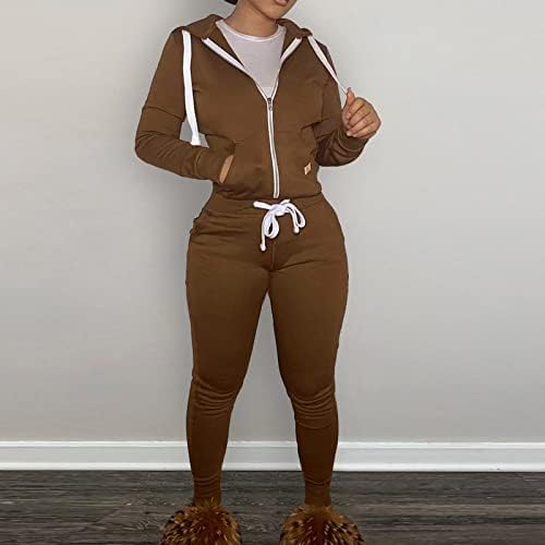 MTSDJSKF Поштенска облека Облека за женски обични тренерки есен и зимски палто и панталони поставени модерен цврст патент во боја