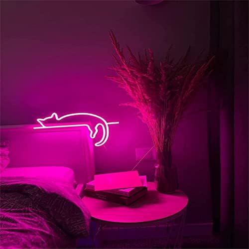 DVTEL LED розова мачка неонски знак, акрилни неонски светла забава миленичиња продавница бар соба wallид висечки декорација ламба
