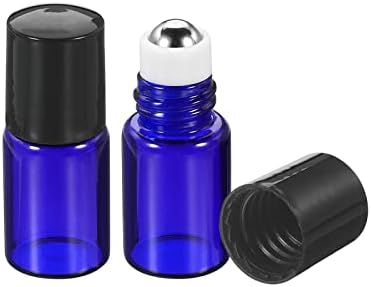 Шишиња со ролери со пакет 2мл, 6 пакувања стакло есенцијално масло од топка со пластични контејнери со капакот, сина боја, сина